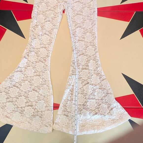 JOYFOLIE Abril Lace Wide Flare Pants in Cream MEDIUM NWOT - Picture 10 of 10